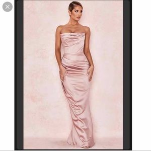 HOUSE OF CB dress  !! size MEDIUM ! 'Adrienne' Blush Satin Strapless Gown